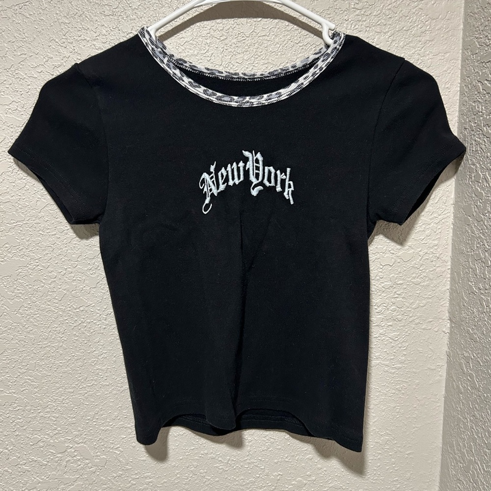 Brandy Melville Black New York Tee with Chain Accent